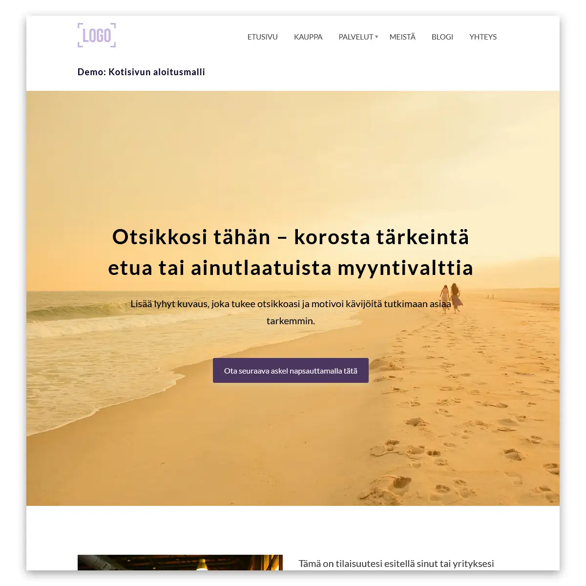 Näyttökuva: kotisivun aloitusmalli