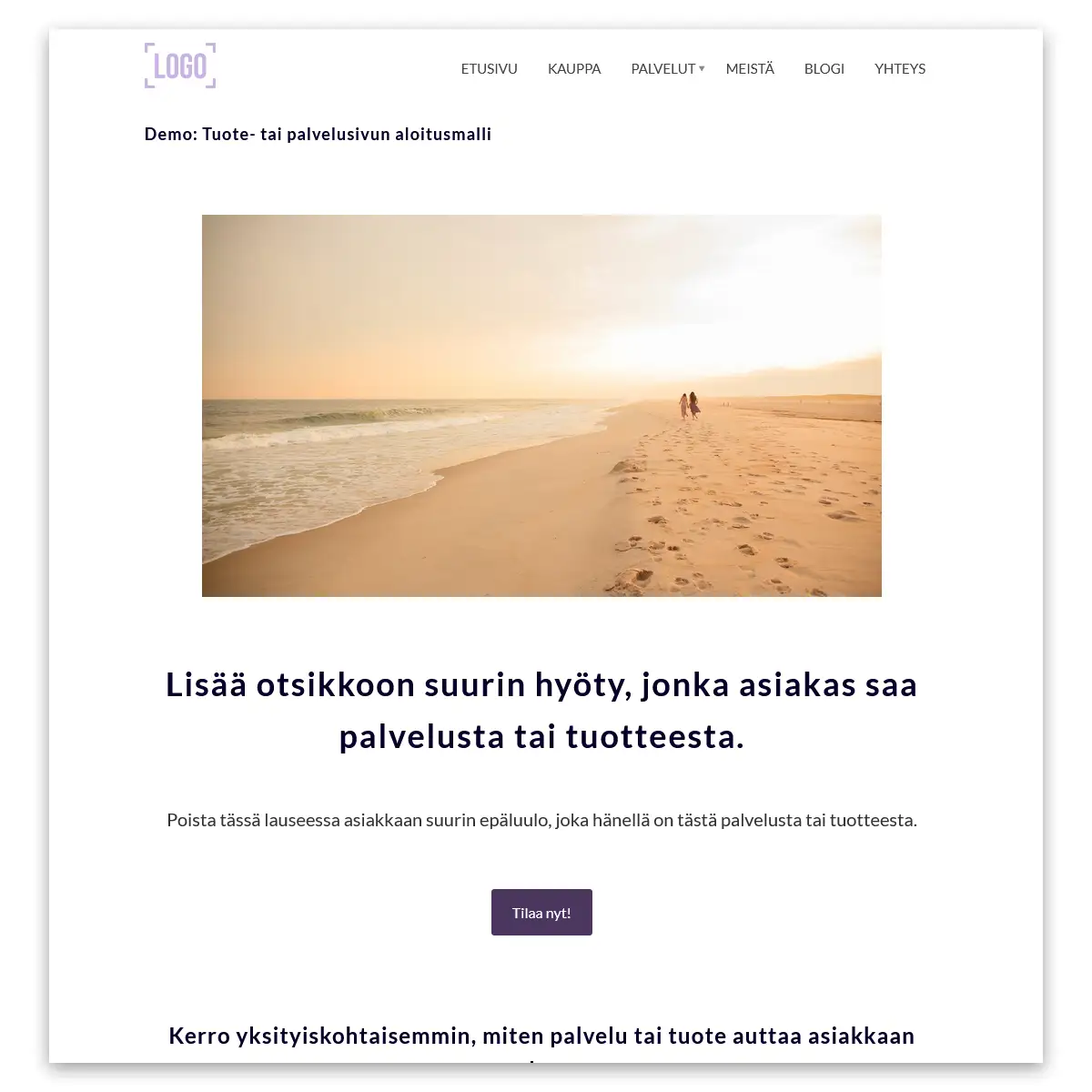 Näyttökuva: tuote- tai palvelusivun aloitusmalli