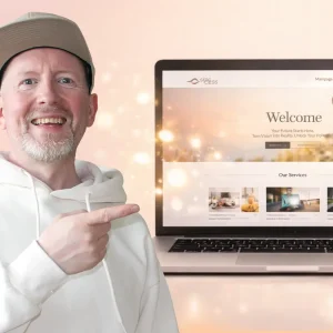 Jani osoittaa laptopia, jossa loistaa kotisivut